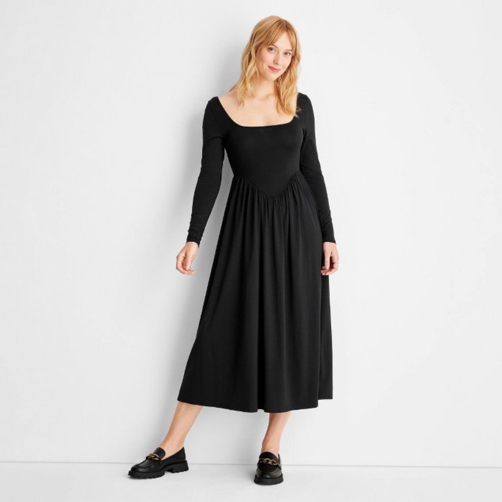 NWT M- Long Sleeve Square Neck Knit Midi Dress Future Collective Reese Blutstein